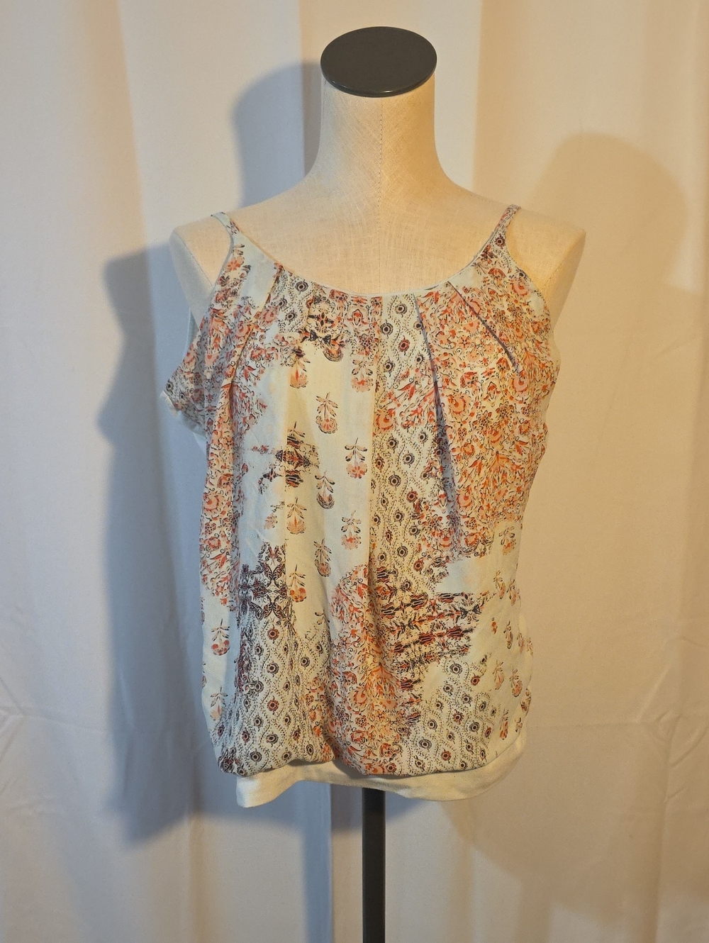 Maurices Light Blue Floral Patchwork Cami with Orange Accents